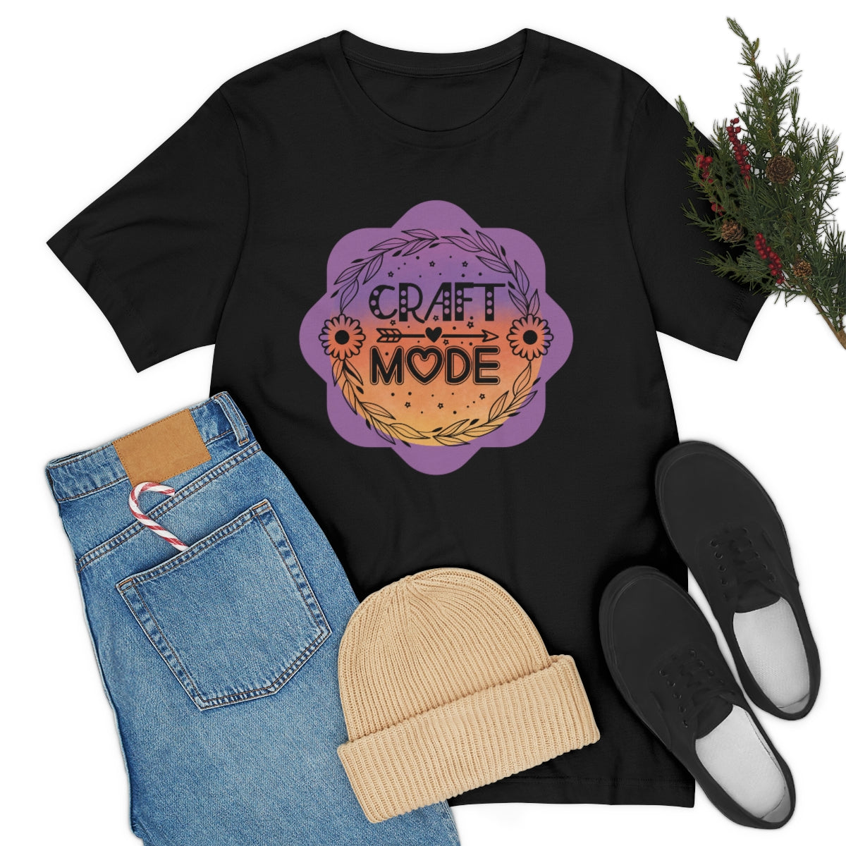 Craft Mode Purple Doodle Flower Unisex Jersey Short Sleeve Tee S-3XL