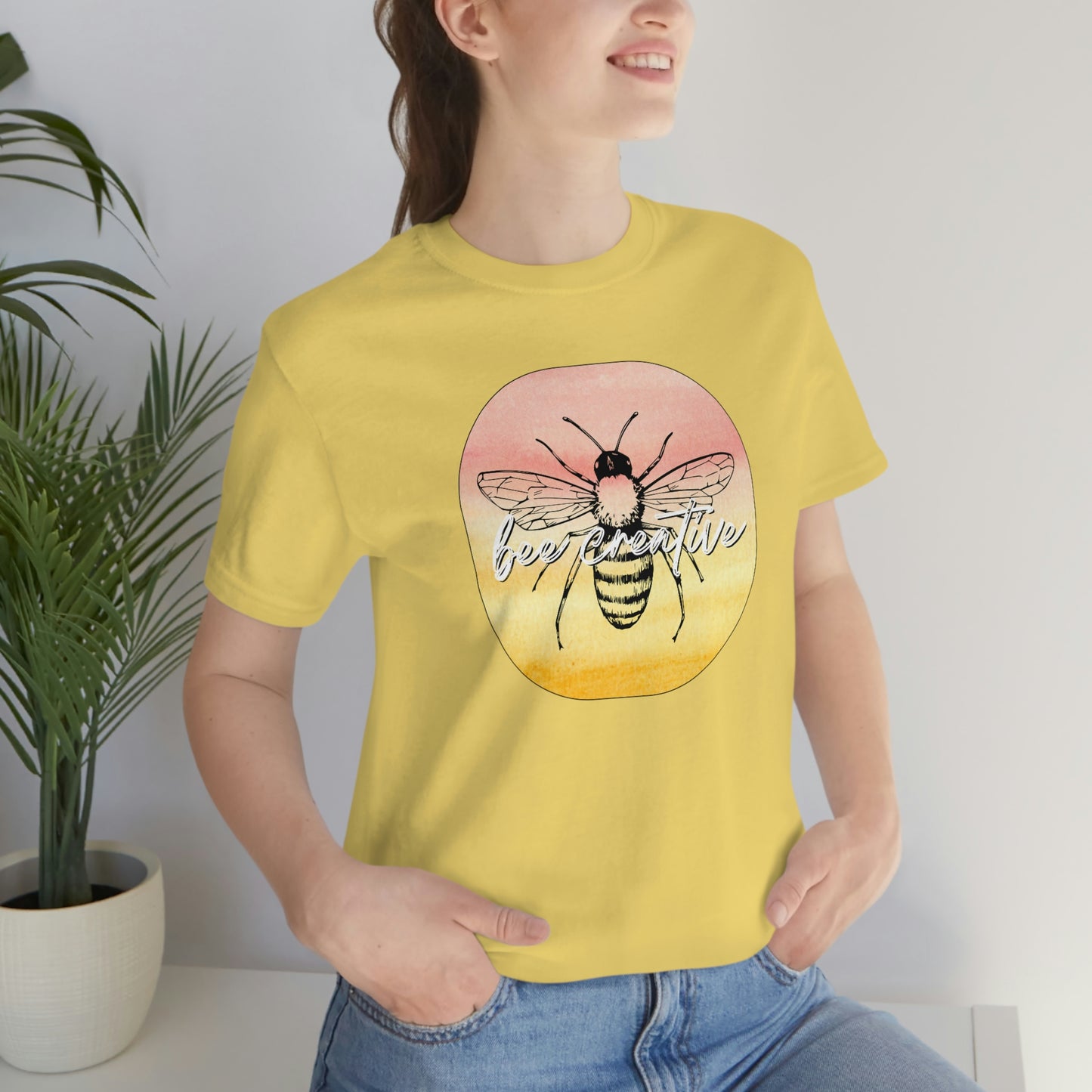 Bee Creative Orange Yellow Ombre Watercolor Background Makers Artists Crafters Unisex Jersey Short Sleeve Tee Small-3XL