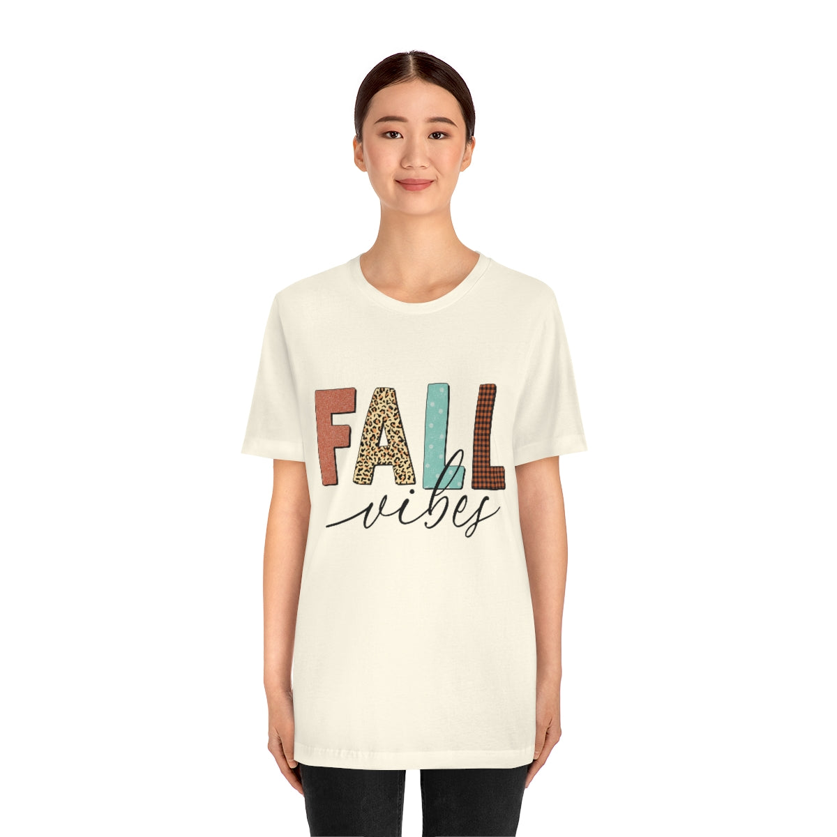 Fall Vibes with Leopard, Polka Dot and Plaid Print Unisex Jersey Short Sleeve Tee S-3XL