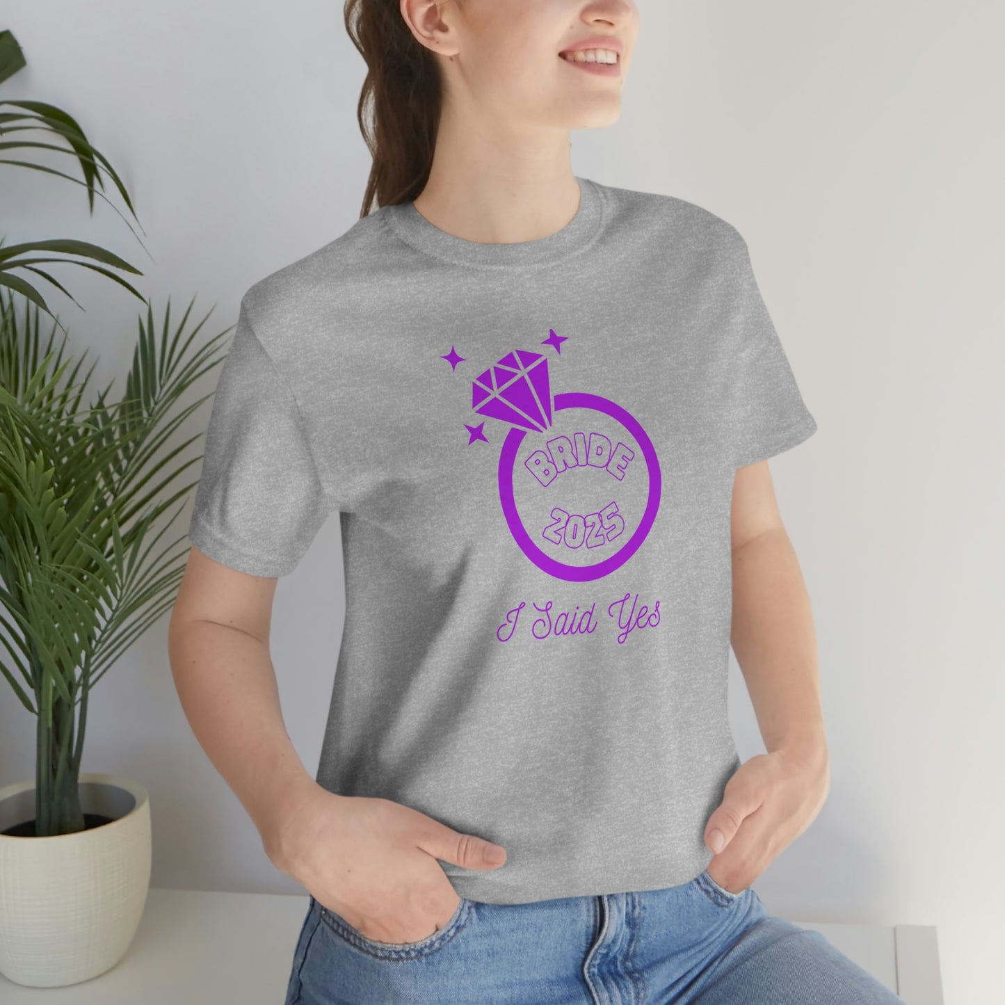 I Said Yes Bride 2025 Engagement Purple Diamond Ring Unisex Jersey Short Sleeve Tee Small-3XL