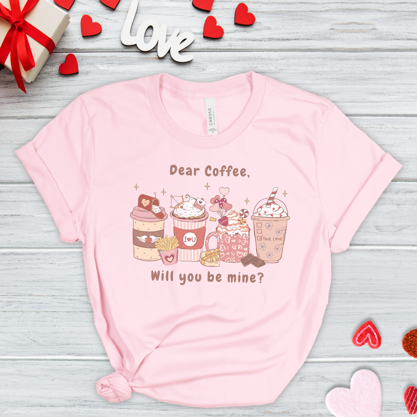 Dear Coffee, Will You Be Mine Valentine Jersey Short Sleeve Tee Small-3XL