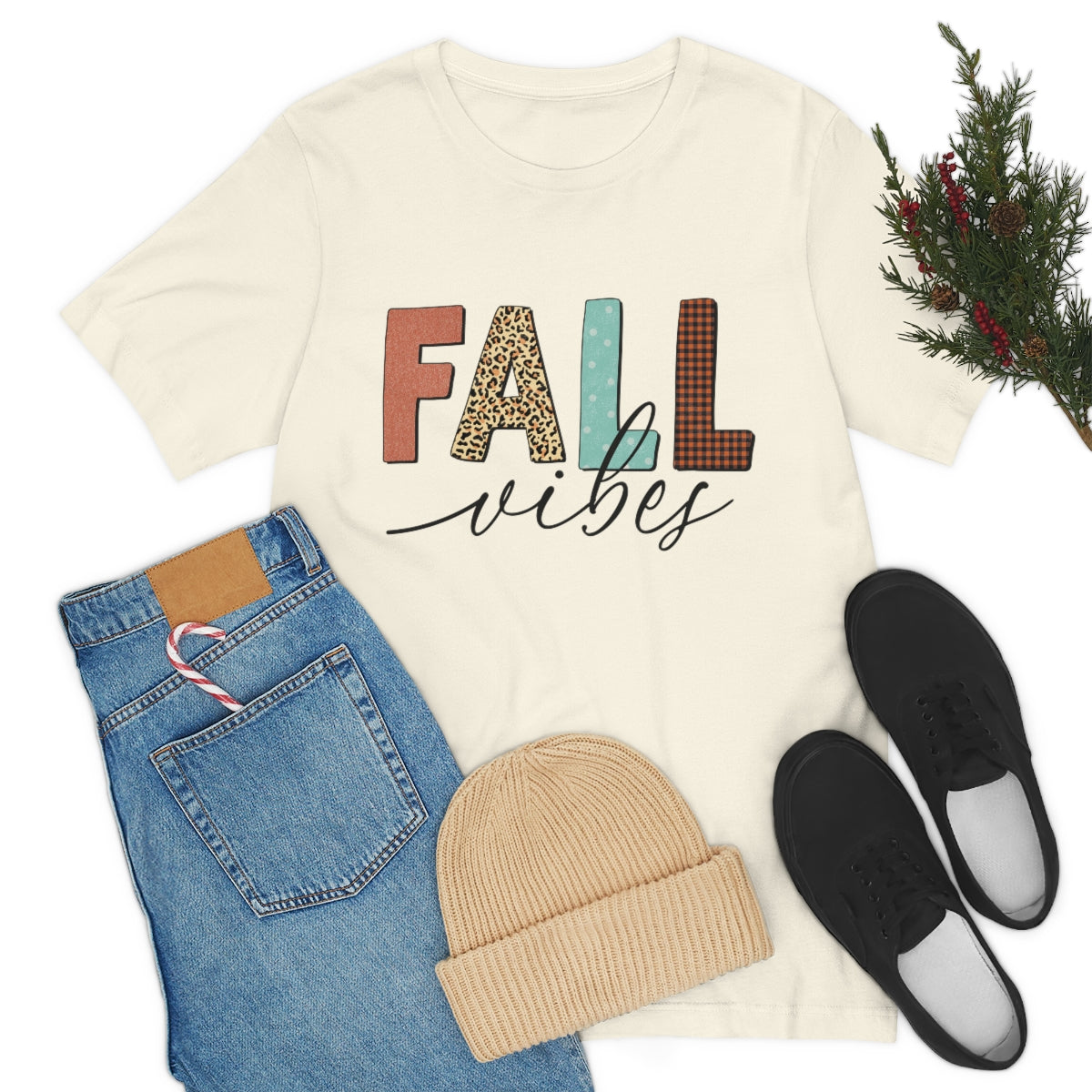 Fall Vibes with Leopard, Polka Dot and Plaid Print Unisex Jersey Short Sleeve Tee S-3XL