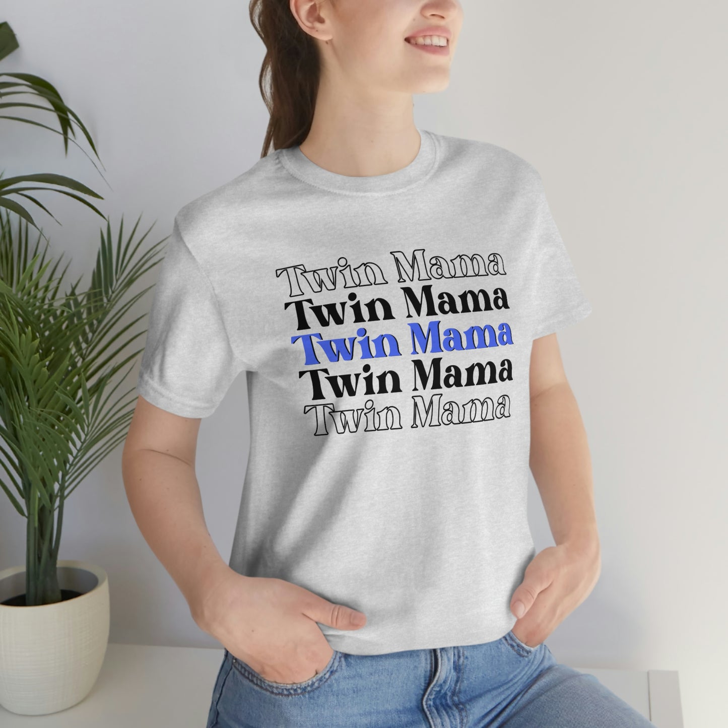 Twin Mama Blue Retro Style Unisex Jersey Short Sleeve Tee Small-3XL