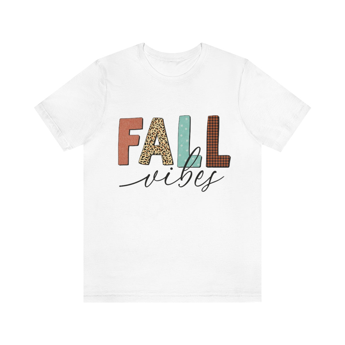 Fall Vibes with Leopard, Polka Dot and Plaid Print Unisex Jersey Short Sleeve Tee S-3XL