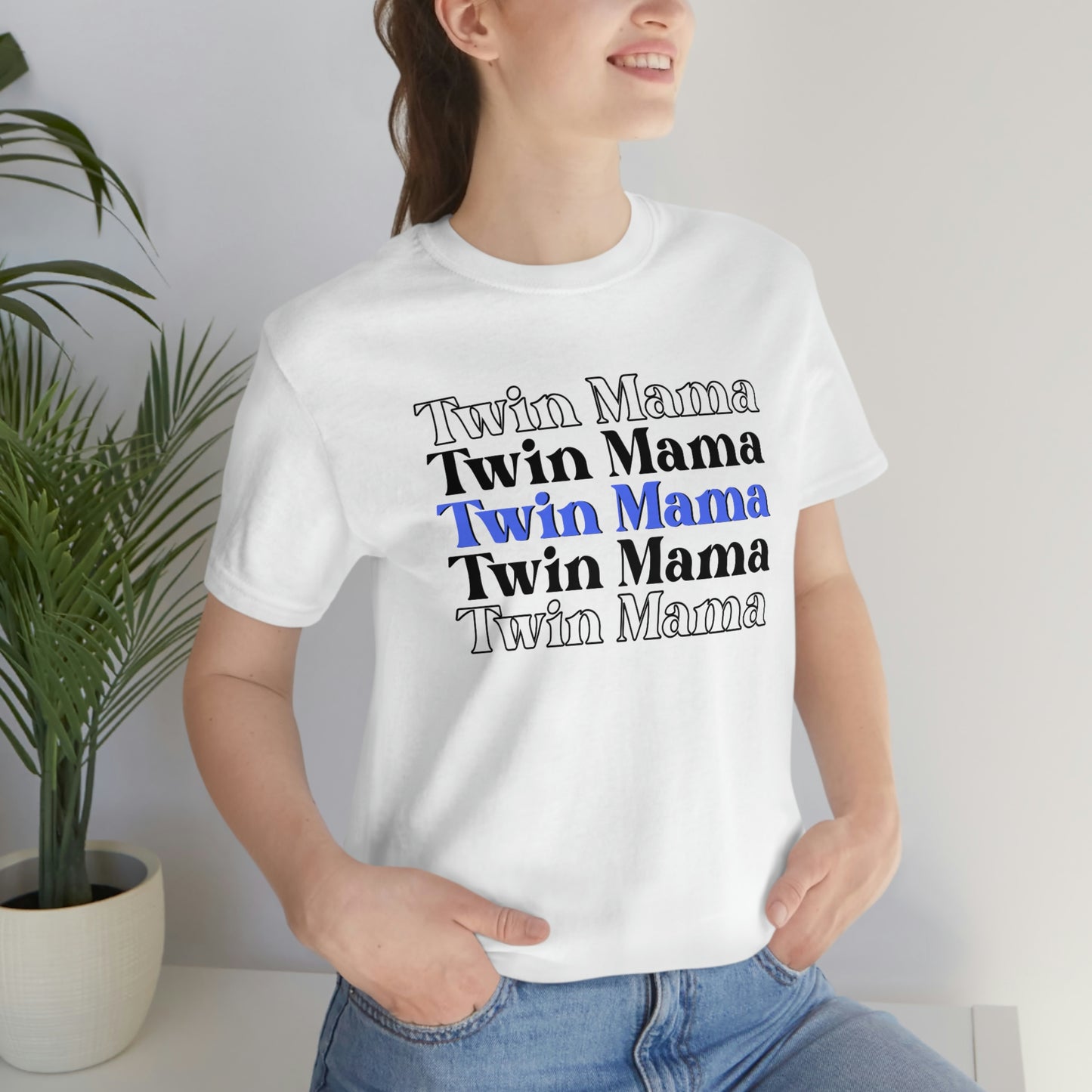 Twin Mama Blue Retro Style Unisex Jersey Short Sleeve Tee Small-3XL