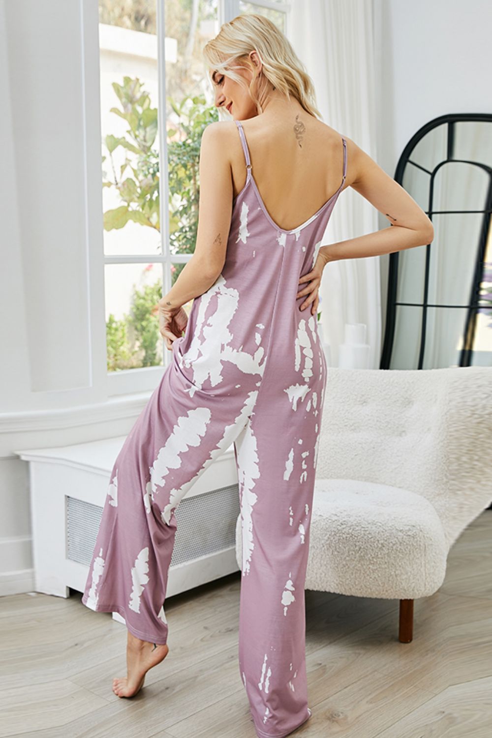 Tie-Dye Spaghetti Strap Jumpsuit with Pockets S-XL