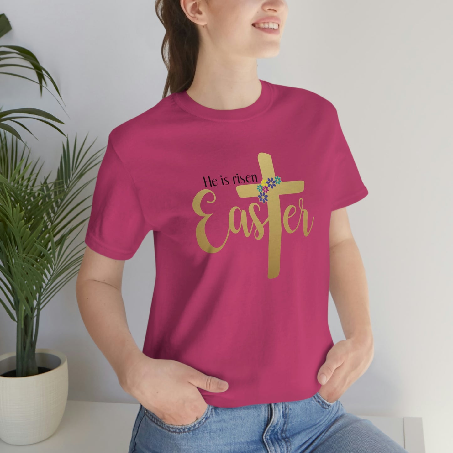 He is Risen Easter Spring Unisex Jersey Short Sleeve Tee Small-3XL