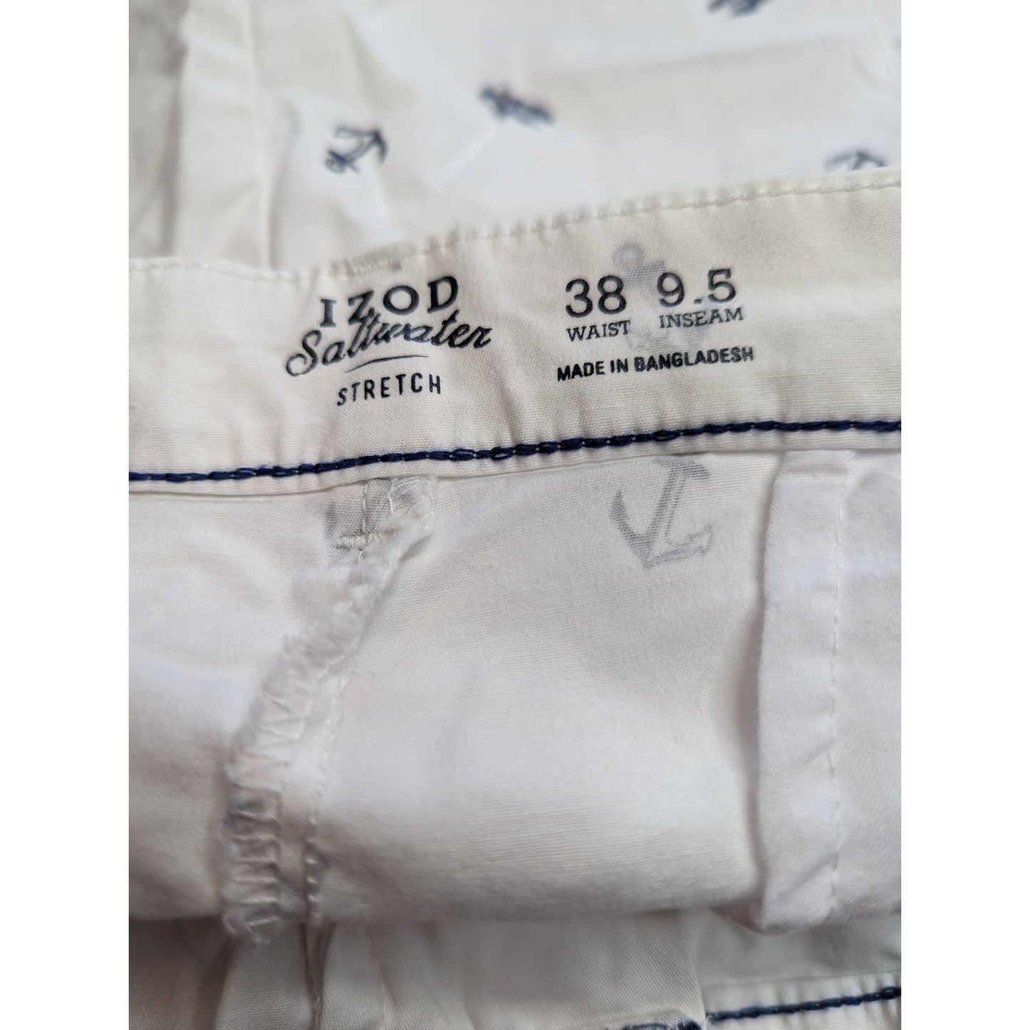 IZOD Saltwater Stretch White Anchor Lobster Chino Men's Shorts Casual Summer 38
