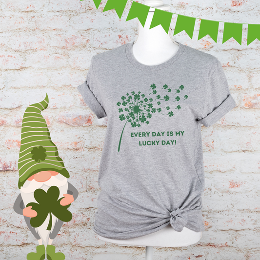 Every Day is My Lucky Day St. Patrick's Day Clover Dandelion Unisex Jersey Short Sleeve Tee S-3XL