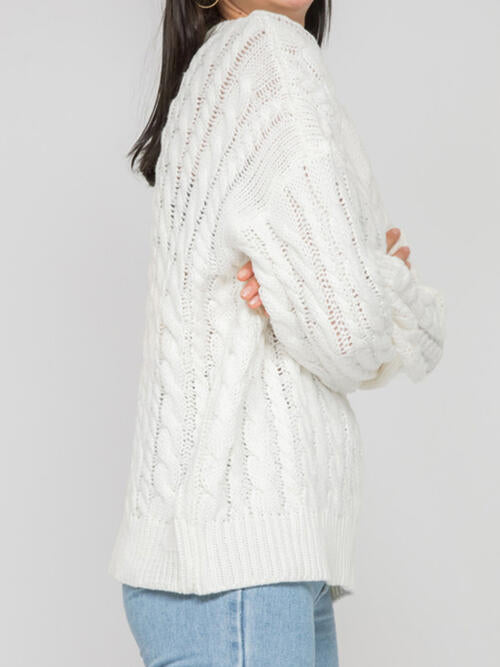 Openwork Round Sleeve Cable-Knit Sweater