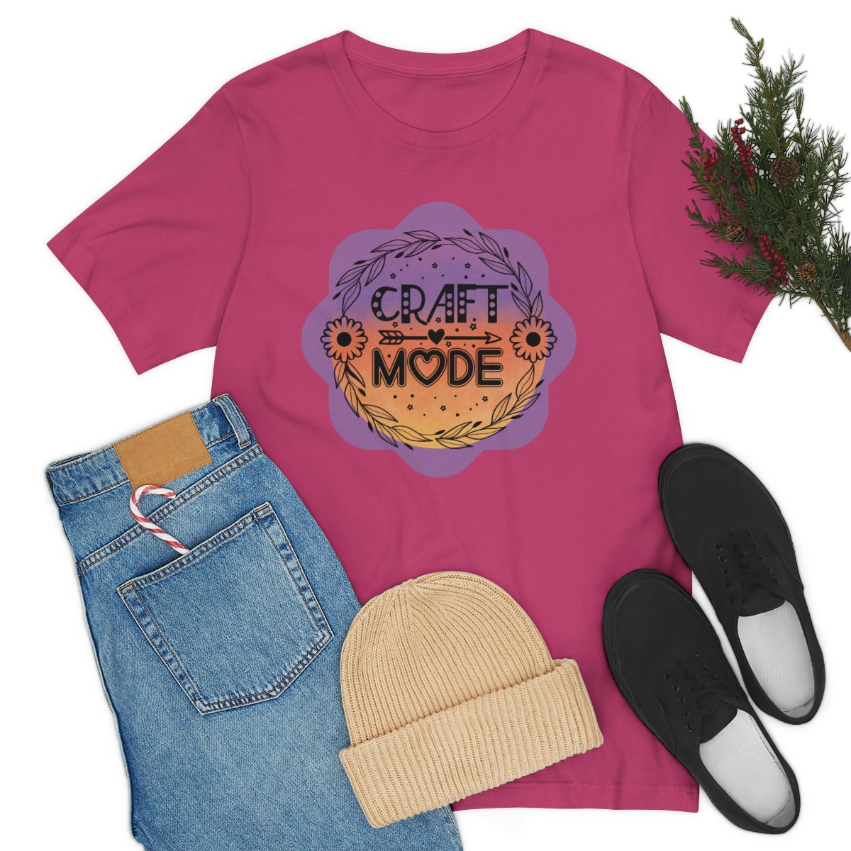 Craft Mode Purple Doodle Flower Unisex Jersey Short Sleeve Tee S-3XL