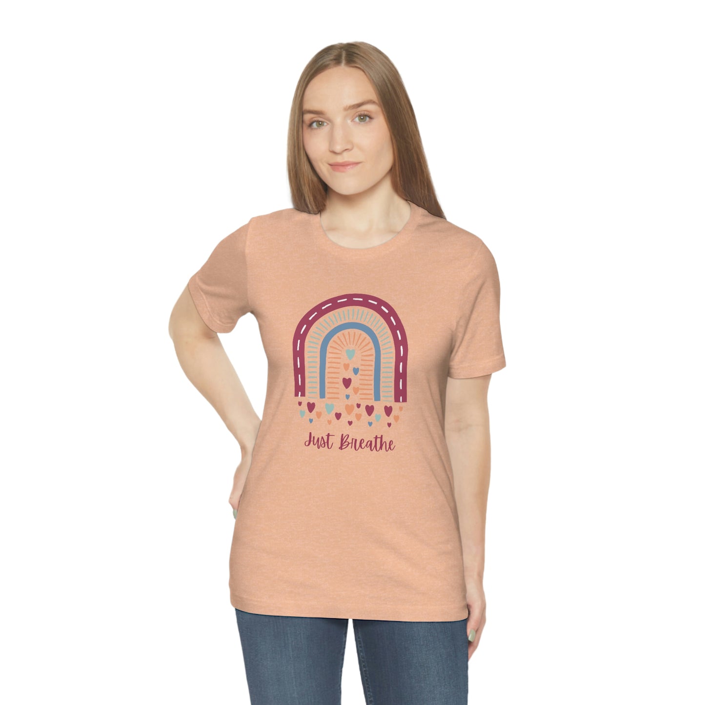 Just Breathe Rainbow Hearts Unisex Jersey Tee S-3XL