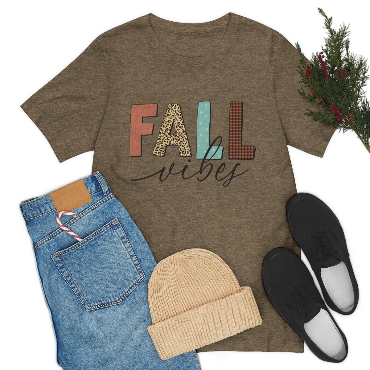 Fall Vibes with Leopard, Polka Dot and Plaid Print Unisex Jersey Short Sleeve Tee S-3XL