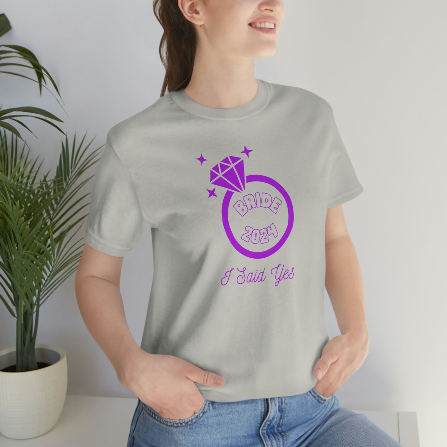 I Said Yes Bride 2024 Engagement Purple Diamond Ring Unisex Jersey Short Sleeve Tee Small-3XL