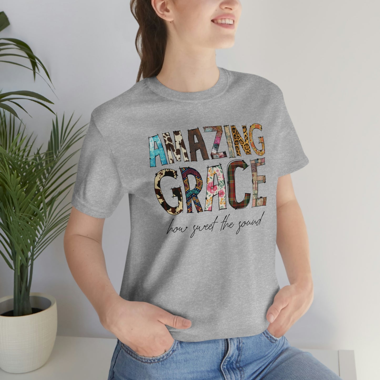 Amazing Grace Mixed Media Look Unisex Jersey Short Sleeve Tee S-3XL