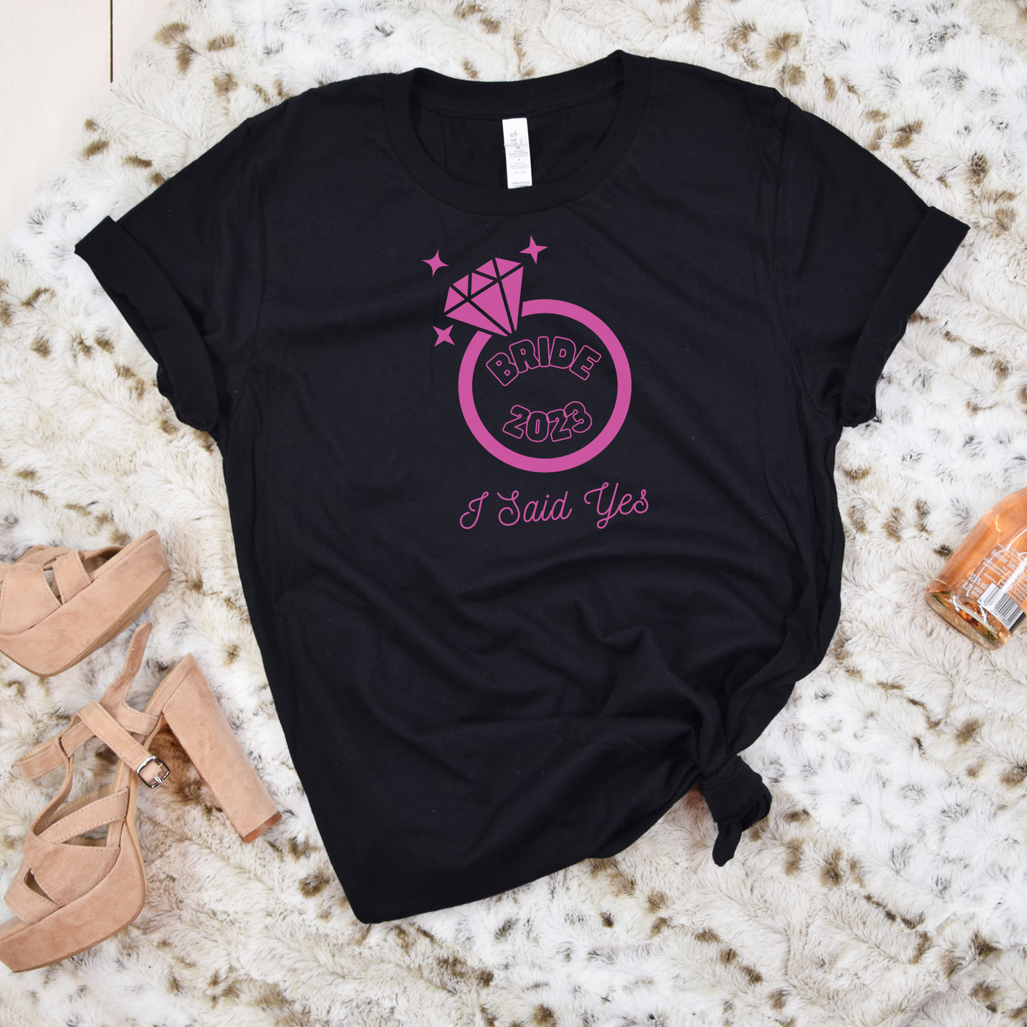 I Said Yes Bride 2023 Engagement Pink Diamond Ring Unisex Jersey Short Sleeve Tee Small-3XL