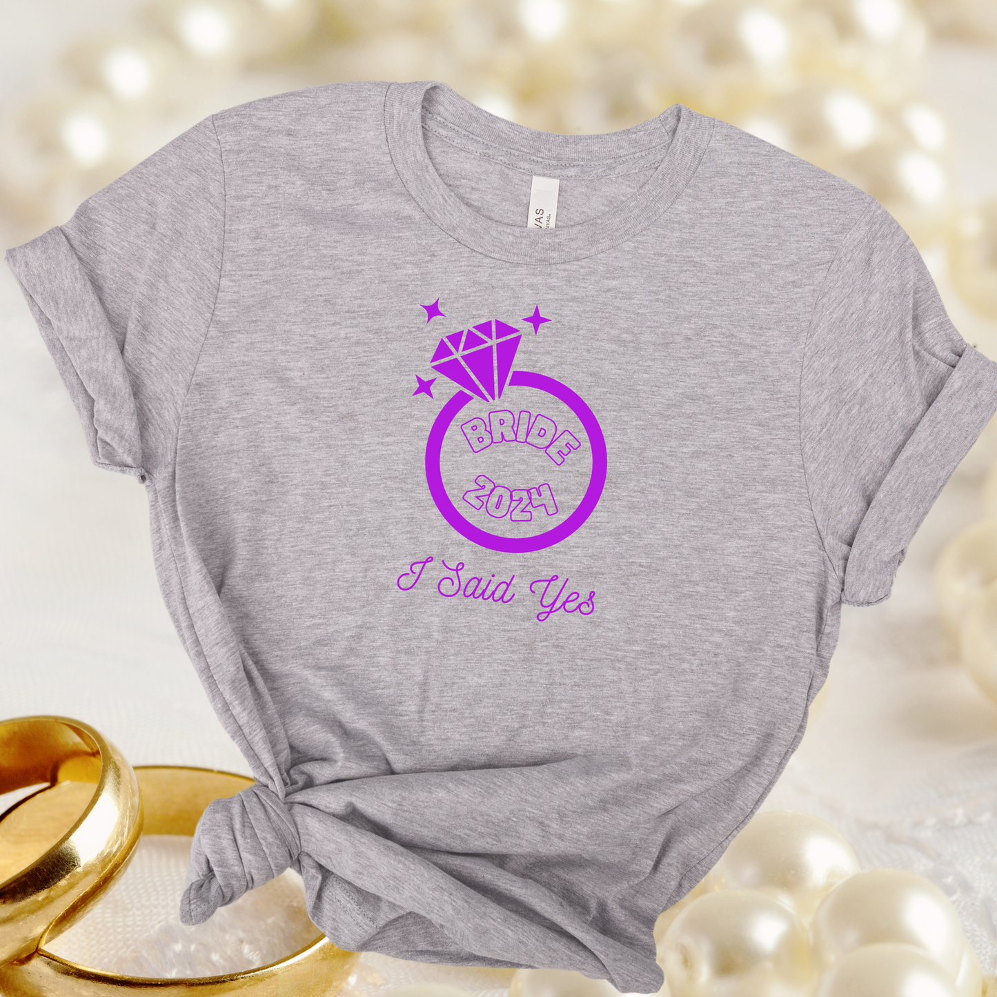 I Said Yes Bride 2024 Engagement Purple Diamond Ring Unisex Jersey Short Sleeve Tee Small-3XL