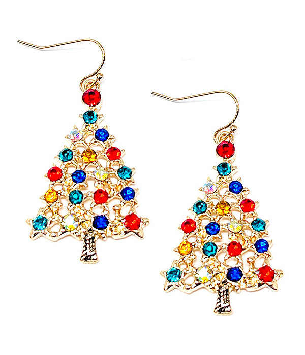Gold Tone Sparkle Christmas Tree Hook Style Earrings