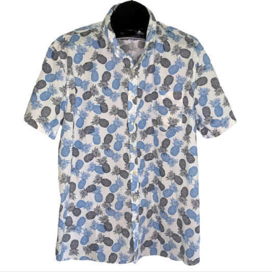 SONOMA Blue Black Pineapple Hawaiian Style Short Sleeve Button Down Shirt XXL