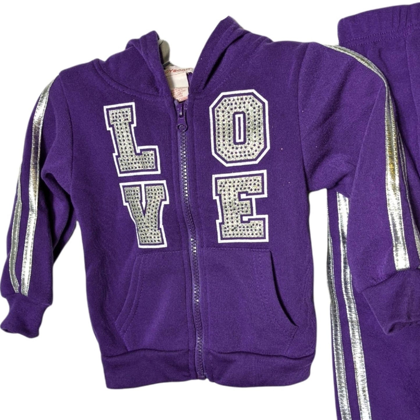 TEDDY BOOM Purple 2T Sparkle LOVE Zipper Hoodie Sweatpants NEW