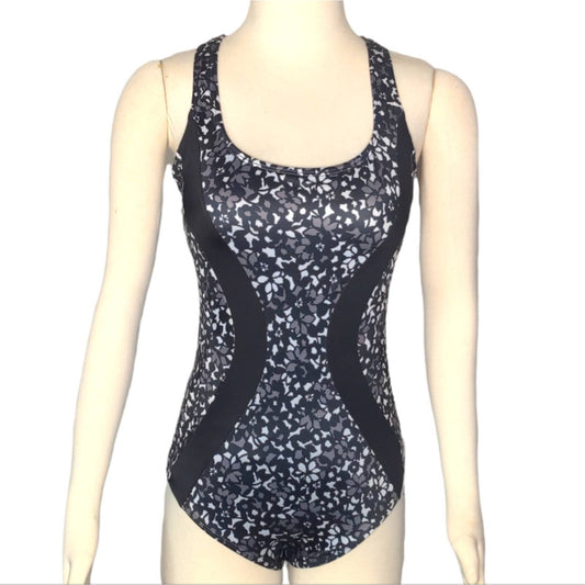 LANDS END Black Gray Slimming Scoop Neck One Piece Swimsuit 6