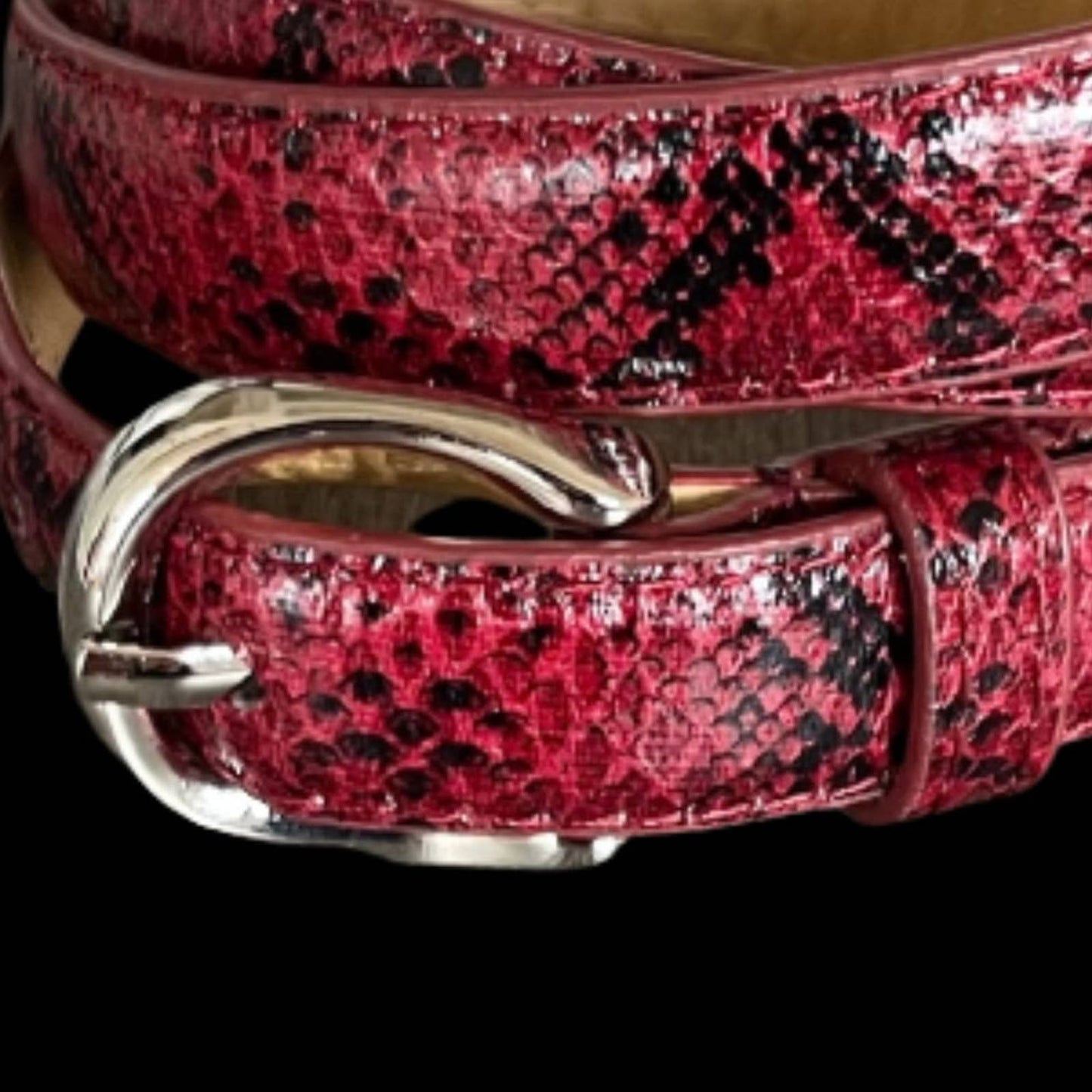 Red Textured Faux Snakeskin Textured Women's Belt with Gold Tone Hardware