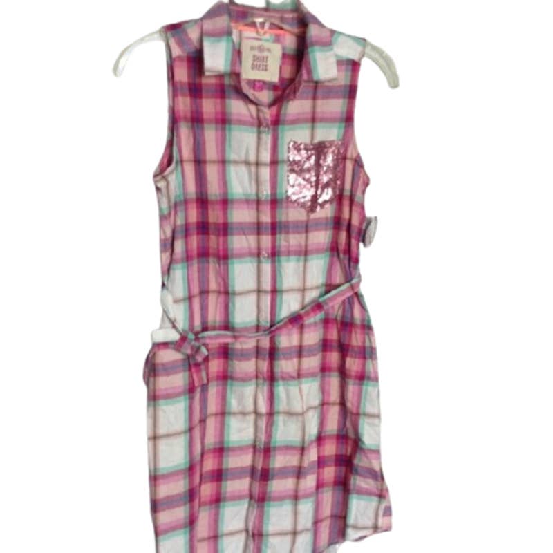 SO Pink Plaid Sleeveless Shirt Dress Sequin XXL 16
