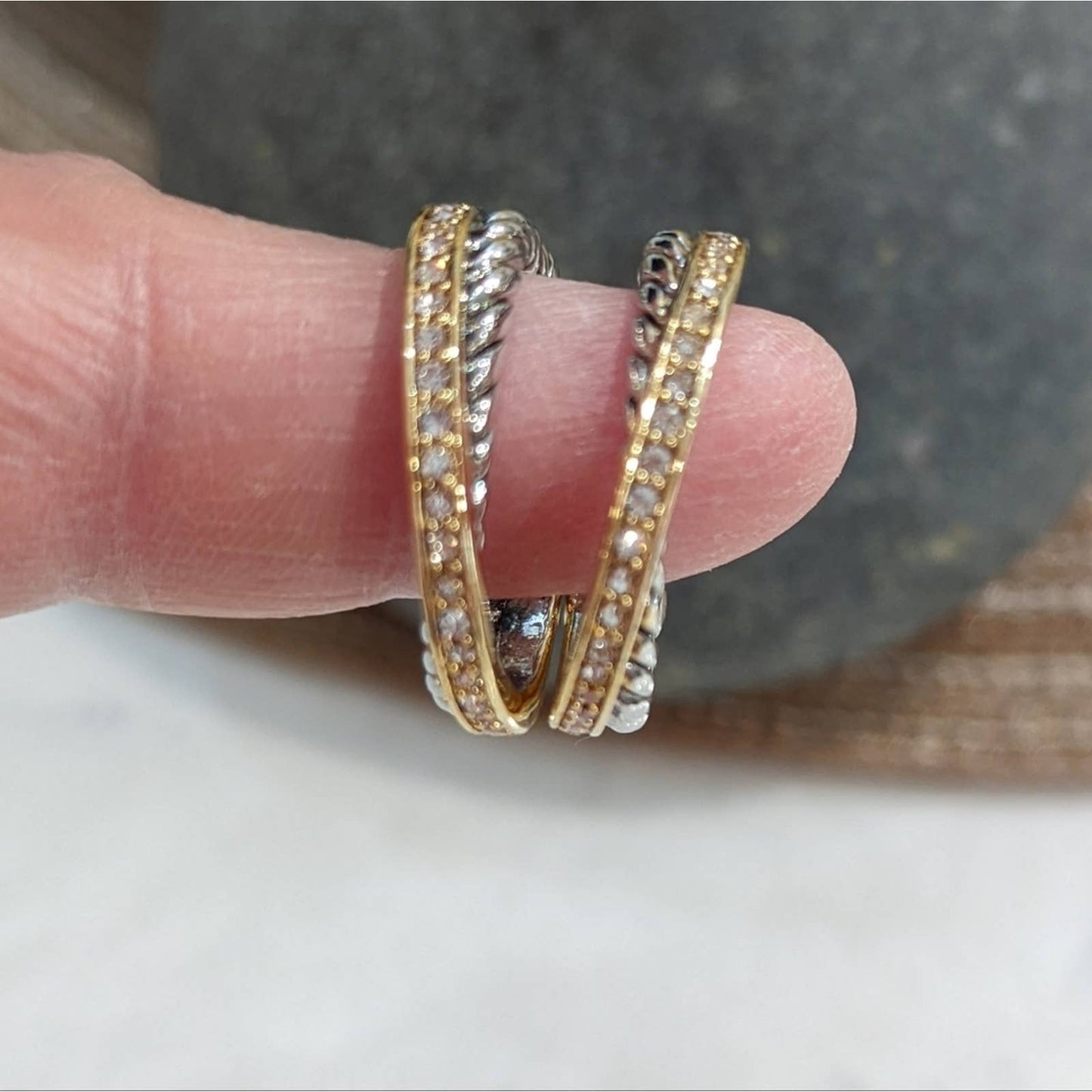 GOLD SILVER Two Tone Sparkle Twisted Rope Hoop Earrings