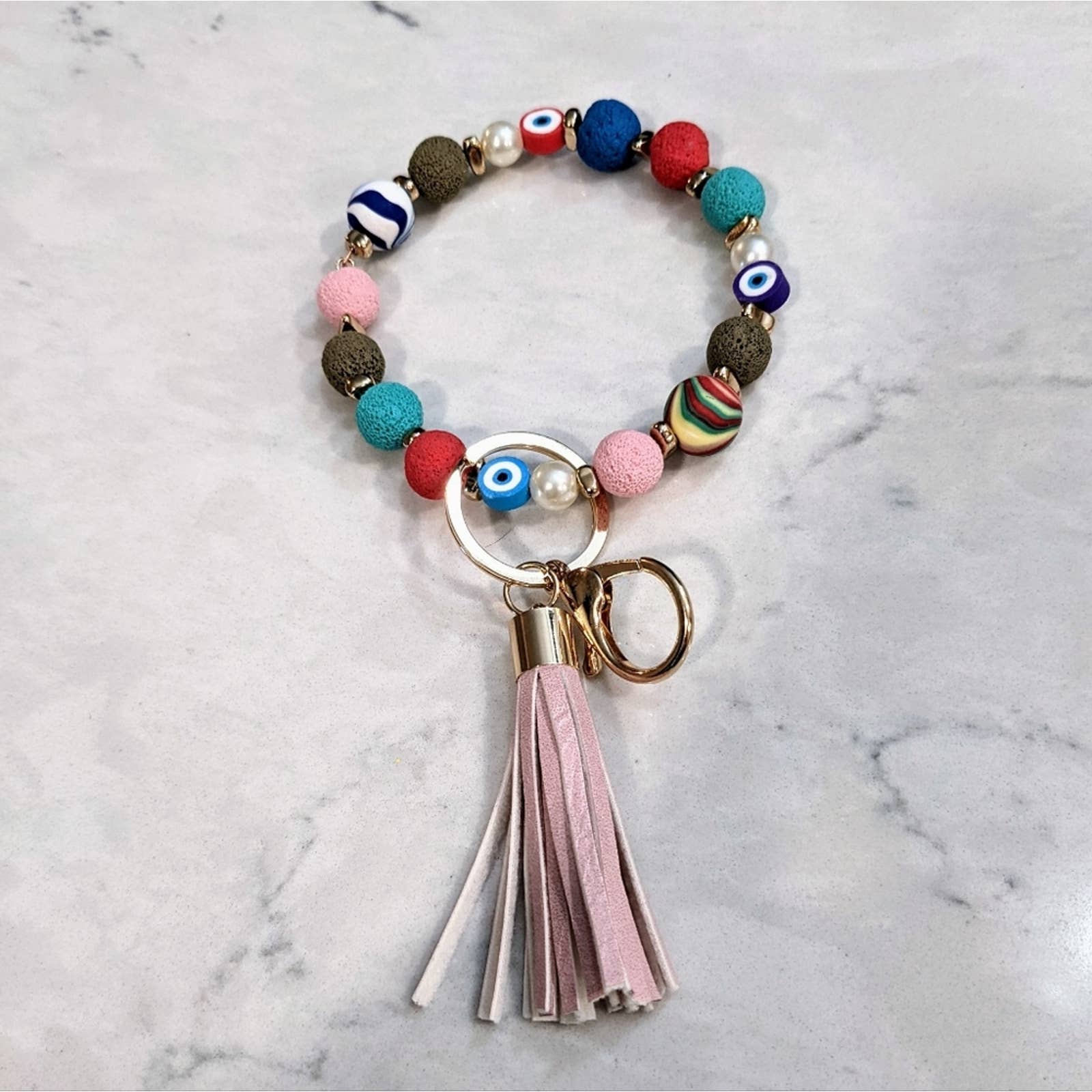 Audrey's Market Geometric Wood Bead Tassel Key Chain Black