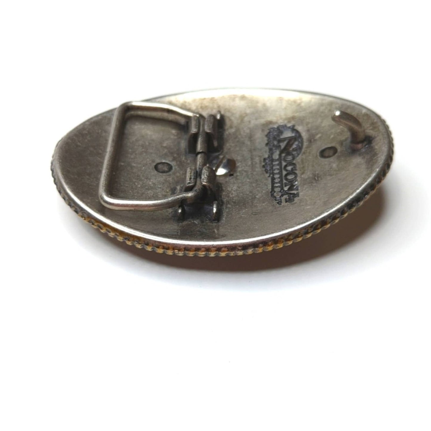 NOCONA Vintage Antiqued Brass Silver Tone Metal Belt Buckle with Crystal Cross