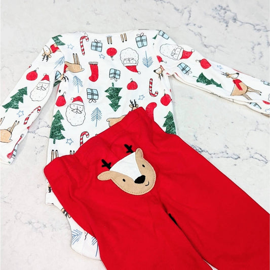 CARTER'S Christmas 2 Piece Set or Pajamas with Reindeer Santa Trees Pres 9 Month