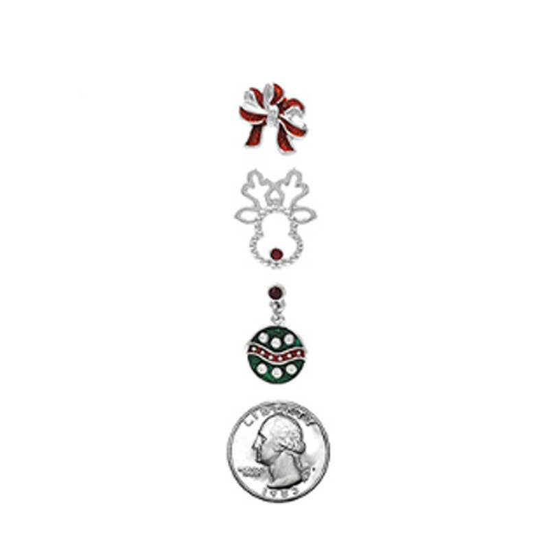 Holiday Set of 6 Post Sparkle Earrings Rudolph, Ornaments, Bows