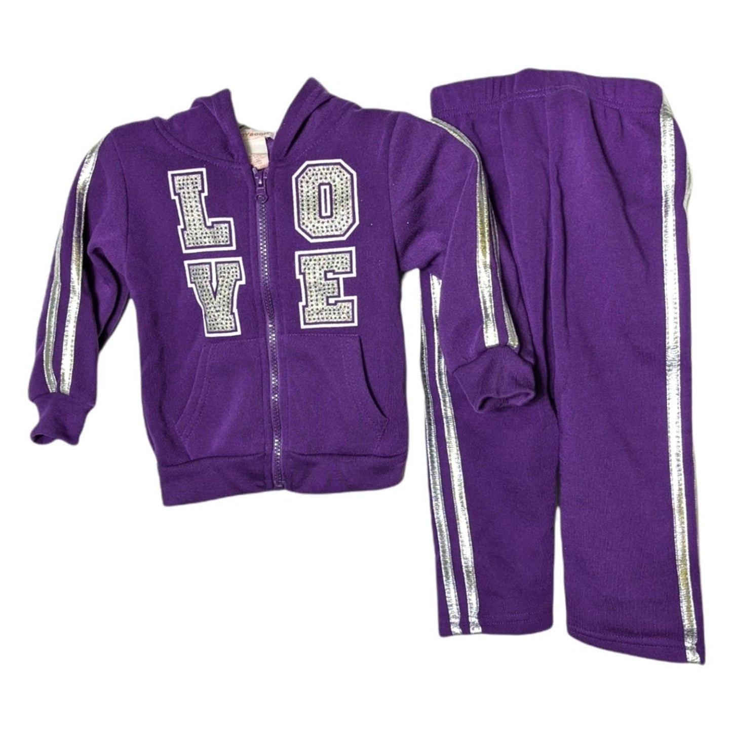 TEDDY BOOM Purple 2T Sparkle LOVE Zipper Hoodie Sweatpants NEW