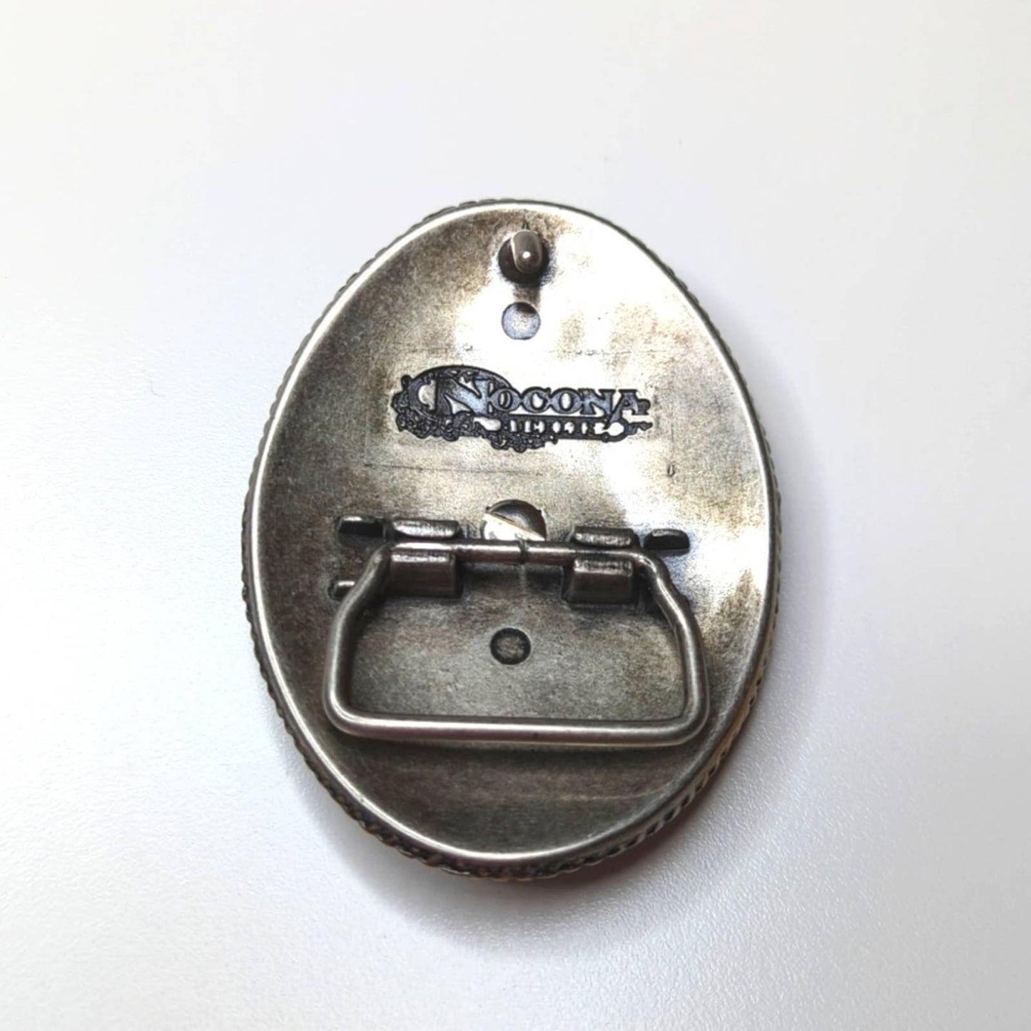 NOCONA Vintage Antiqued Brass Silver Tone Metal Belt Buckle with Crystal Cross