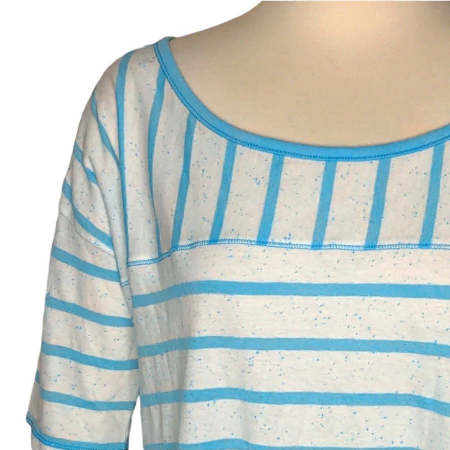 HOLLISTER White Teal Burnout Striped Tee Large NEW