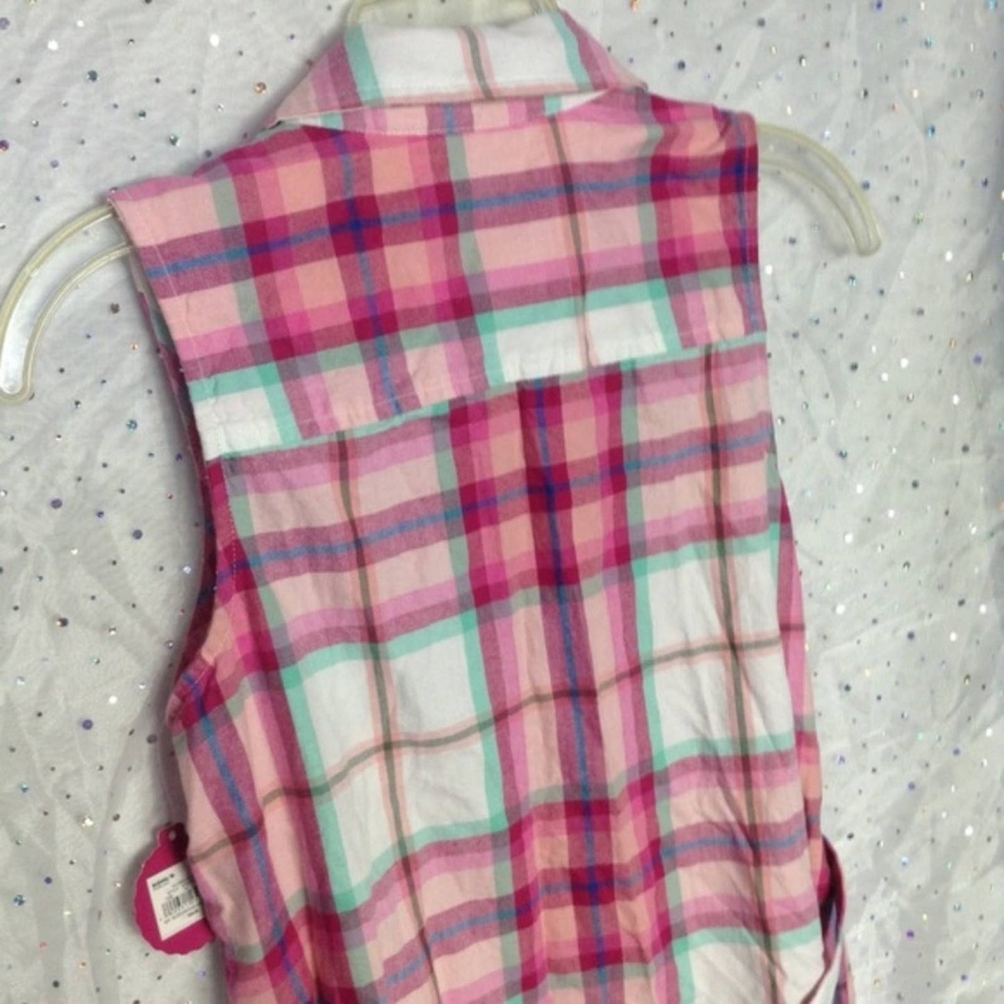 SO Pink Plaid Sleeveless Shirt Dress Sequin XXL 16
