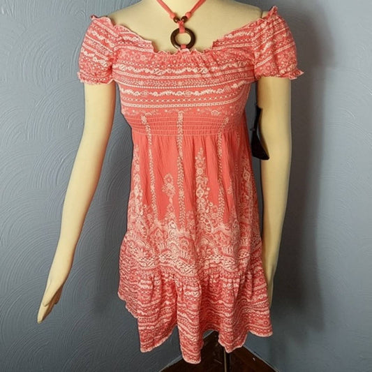 ALMOST FAMOUS Coral Off Shoulder Dress NEW Large