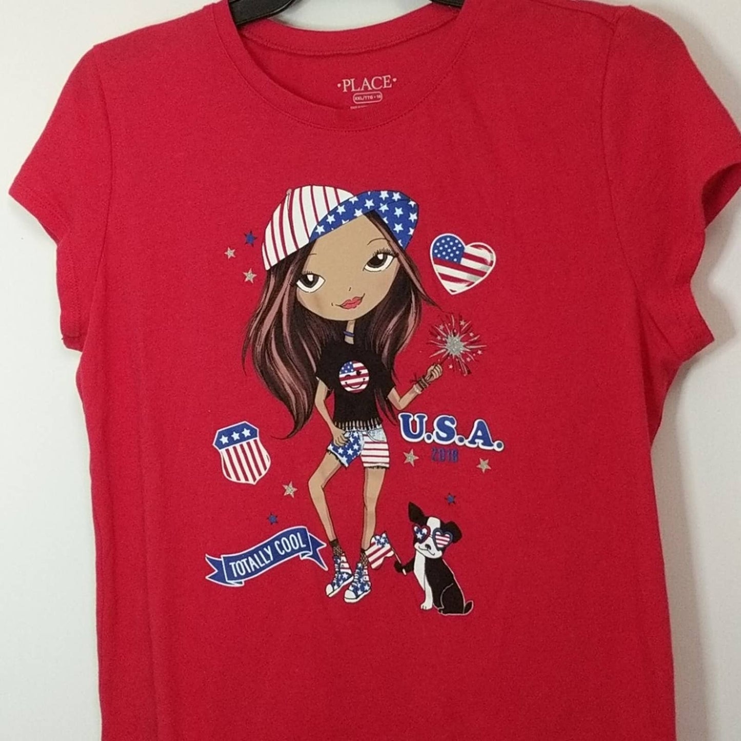 NEW THE CHILDREN'S PLACE Patriotic USA Flag Tee XXL 16