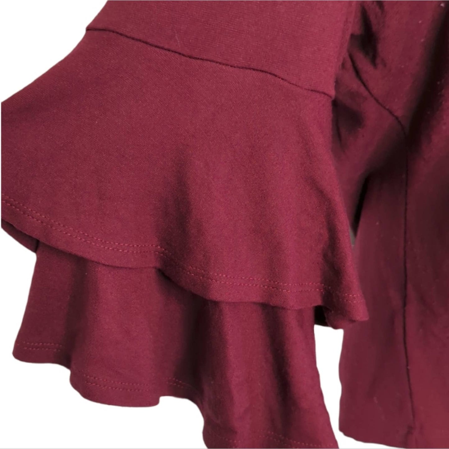 ANTHROPOLOGIE W5 Burgundy Heavy Knit Career Top with 3/4 Ruffle Sleeves XL