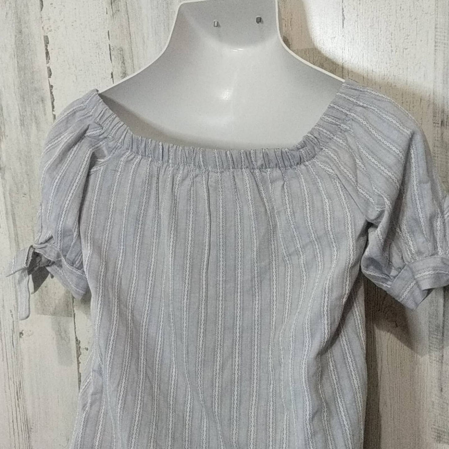 SAGE THE LABEL Blue Striped Off Shoulder Top XS