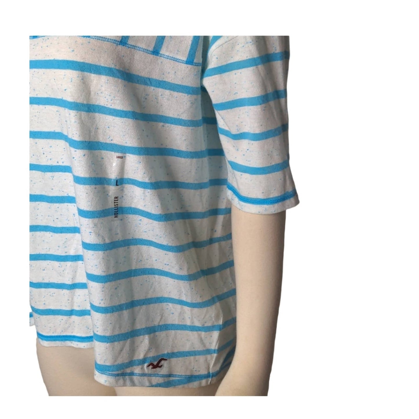 HOLLISTER White Teal Burnout Striped Tee Large NEW