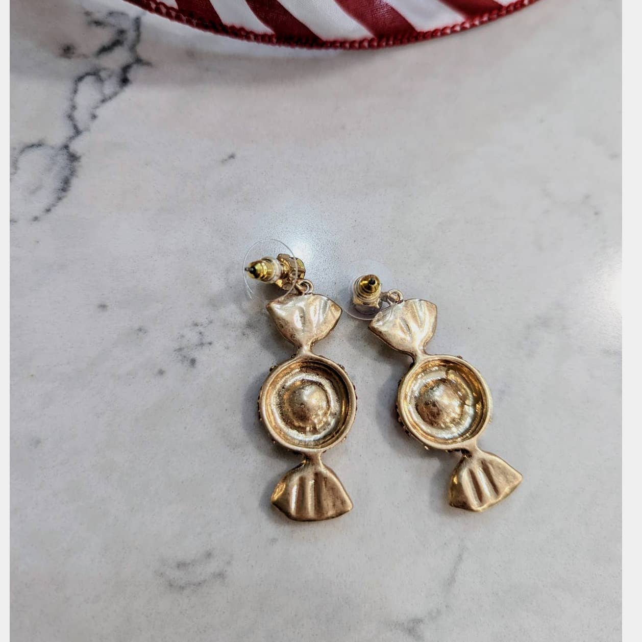 Holiday Sparkle Red and White Peppermint Dangle Post Earrings Christmas