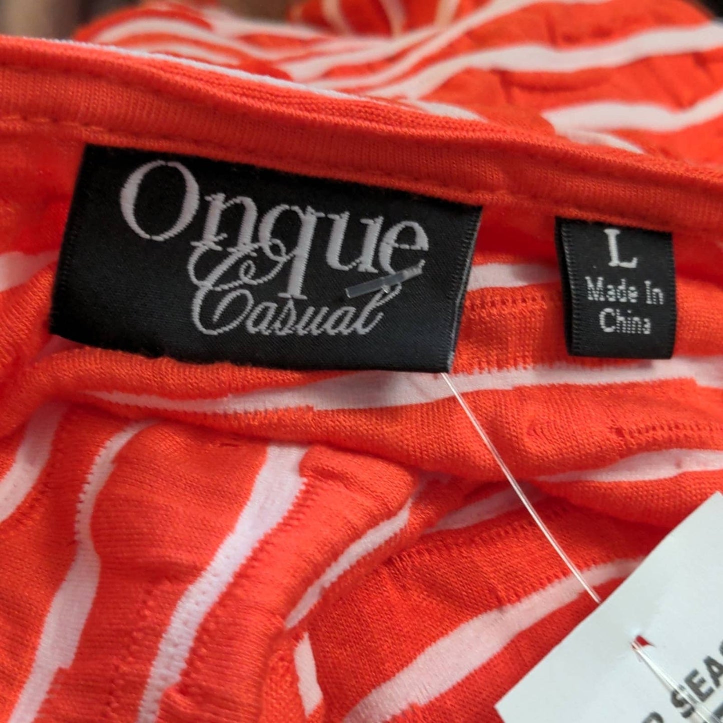 ONQUE CASUAL Orange Striped Textured Zipper Top Large NEW