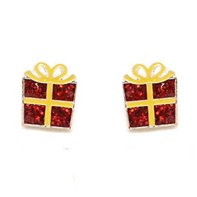 Christmas Set of Glitter Post Earrings Gift, Rudolph, Trees 3 Pair