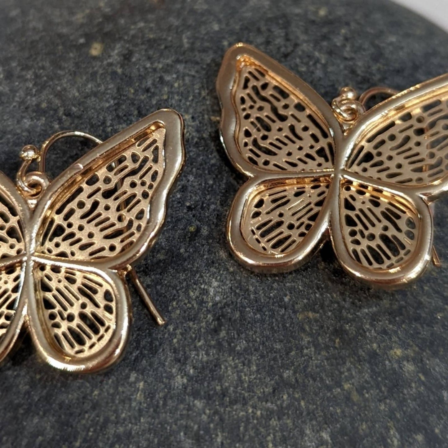 Butterfly Gold Tone Filagree 3D Hook Earrings