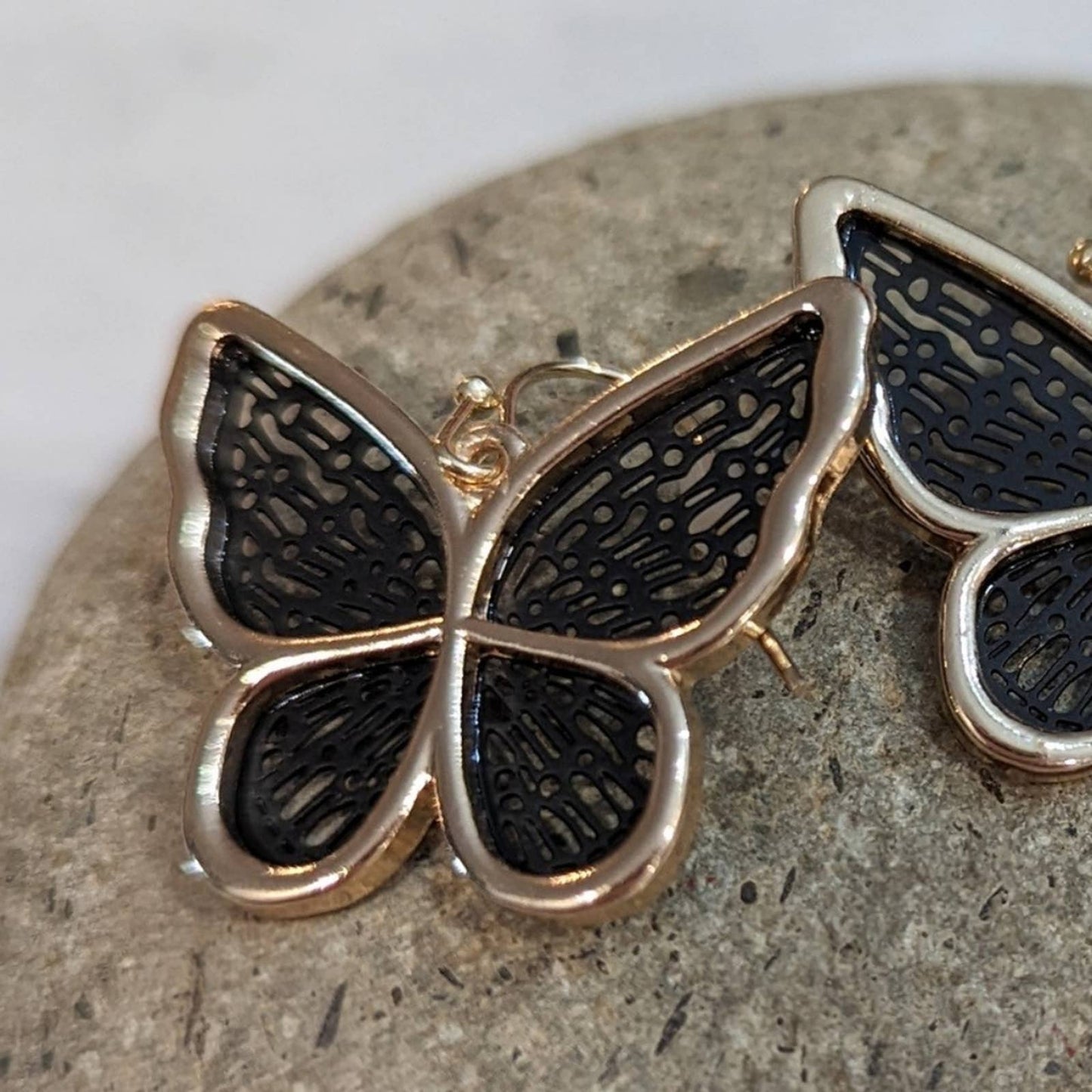 Butterly Gold and Black Filagree 3D Hook Earrings