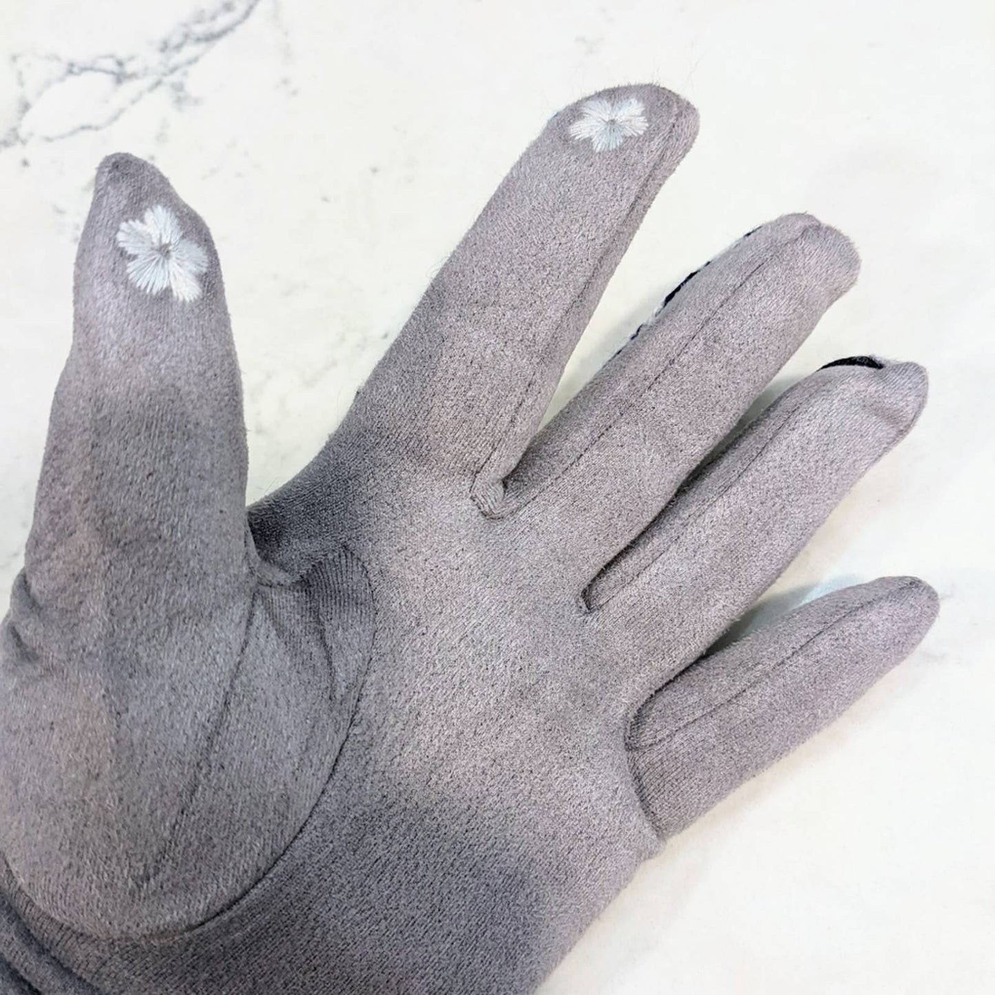 Sassy Gray Yarn Striped Tech Touchscreen Gloves