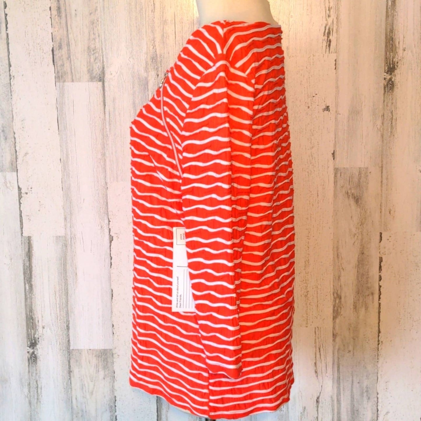 ONQUE CASUAL Orange Striped Textured Zipper Top Large NEW