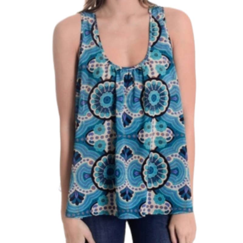 ANTHROPOLOGIE Blue Merlon Geometric Tank by Meadow Rue Medium