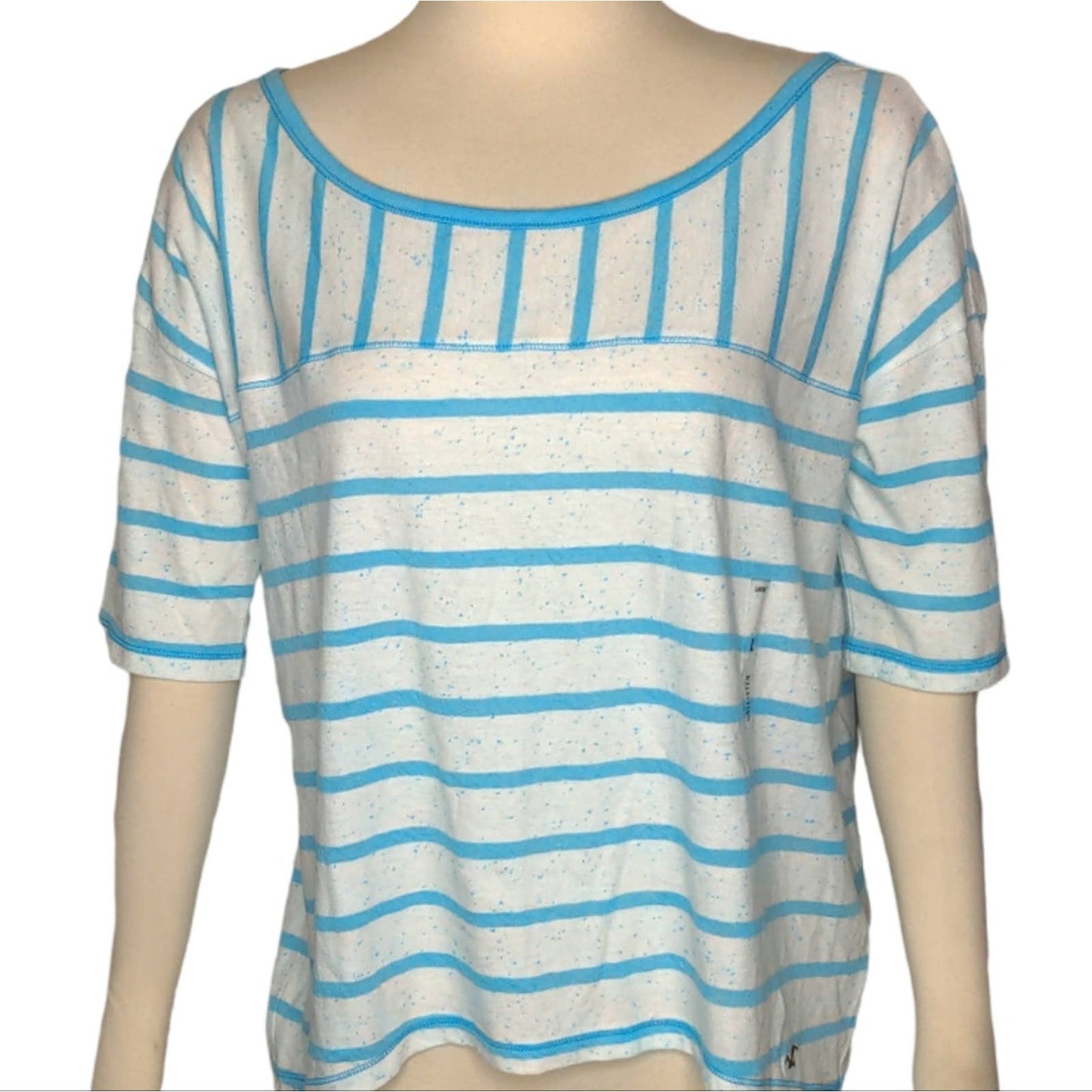 HOLLISTER White Teal Burnout Striped Tee Large NEW